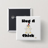 Knuffelbare witte kip knuffel een kuiken vierkante button 5,1 cm (Voorkant /achterkant)