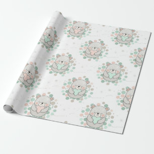 Knuffelbeer en harten -- Pastelkleurige kinderkame Cadeaupapier