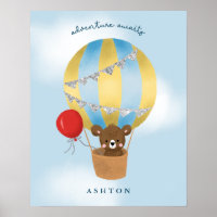 Knuffelbeer in blauwe hete luchtballon