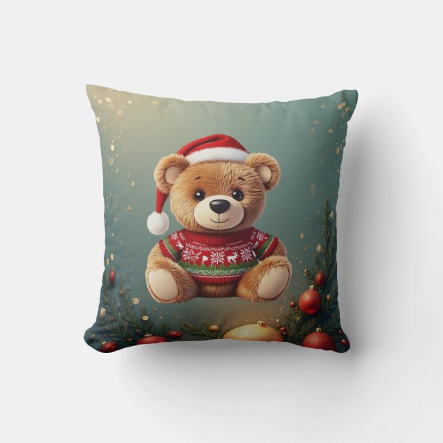 Knuffelbeer Kerstkussen Kussen (Voorkant)
