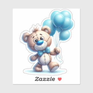 Knuffelbeer met blauwe ballonnen sticker