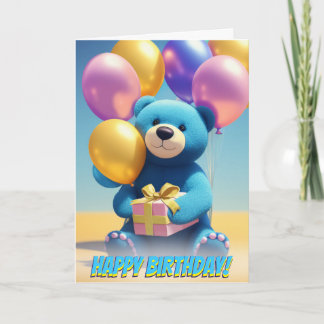 Knuffelblauw Teddy Beer Feestballonnen Verjaardag Kaart
