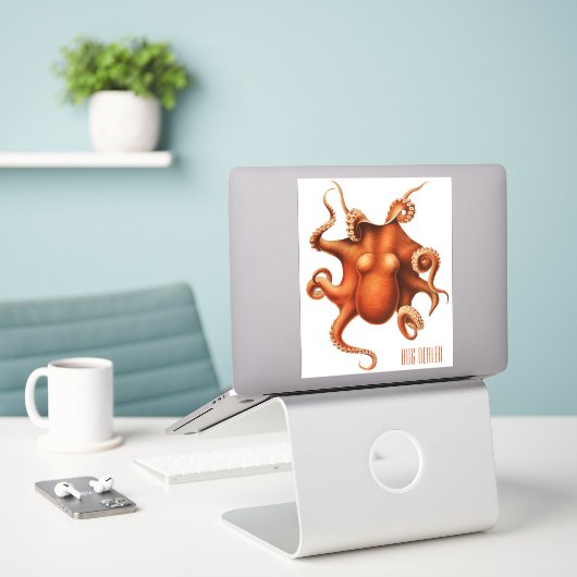 'Knuffeldealer' Grappige Octopus Sticker (Laptop op bureau)