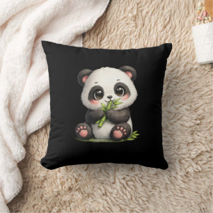 Knuffeldekens met een malle babypanda die bamboe e kussen