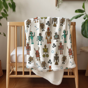 Knuffeldekent met leuk robotpatroon voor kinderen sherpa deken