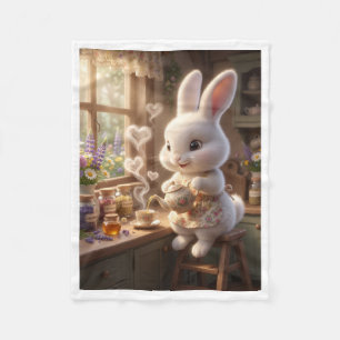 Knuffeldekent met Schattig Konijn dat Thee Schenkt Fleece Deken