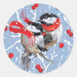 Knuffelen Chickadees Kerstmis Ronde Sticker