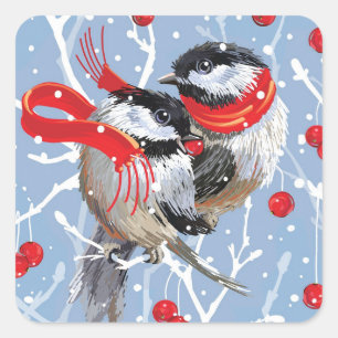 Knuffelen Chickadees Kerstmis Vierkante Sticker