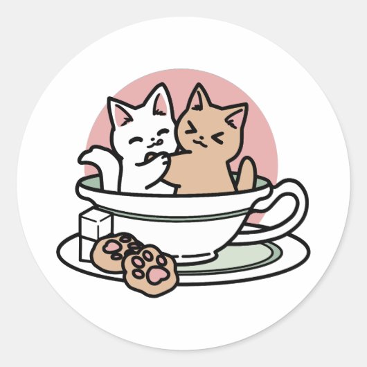 Knuffelen Katten in een kopje - Schattige theetijd Ronde Sticker (Voorkant)
