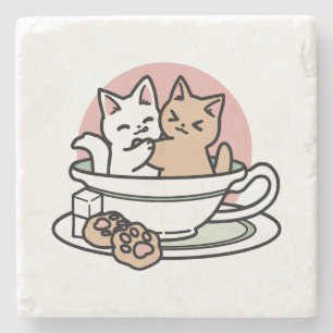 Knuffelen Katten in een kopje - Schattige theetijd Stenen Onderzetter