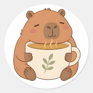 Knuffelende Capybara met Koffiekopje Sticker