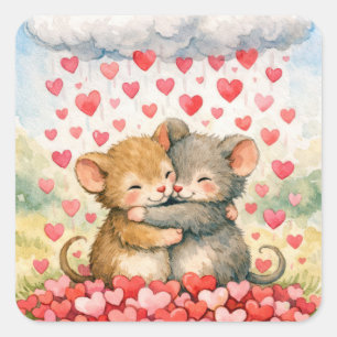 Knuffelende Muizen Onder een Wolk van Harten Vierkante Sticker