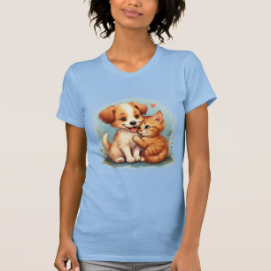 Knuffelende Puppy en Kitten T-shirt