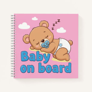 Knuffelende Slaap Teddybeer Baby op Boord Cartoon Notitieboek