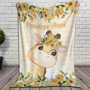 Knuffelgiraf en zonnebloemen deken met naam