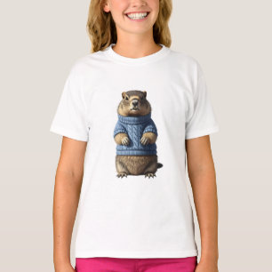 Knuffelig blauwe trui voor bosmarmotkinderen t-shirt