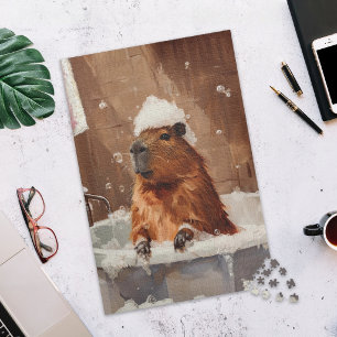 Knuffelige Capybara in bubbelbad legpuzzel