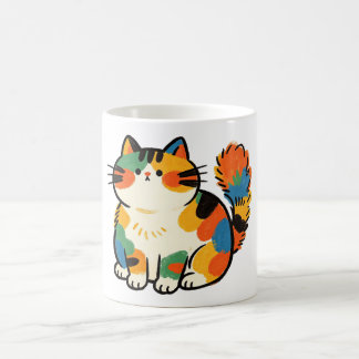 Knuffelige dikke zittende kat handgetekende koffie koffiemok