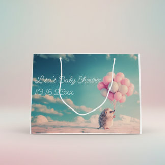 Knuffelige egel met verjaardagsballonnen, aanpasba groot cadeauzakje