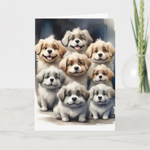 Knuffelige Fluffy Hond Familie Blank Gelukswens Kaart