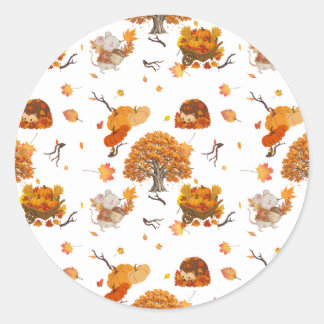 Knuffelige herfst bosdieren naadloos patroon throw ronde sticker