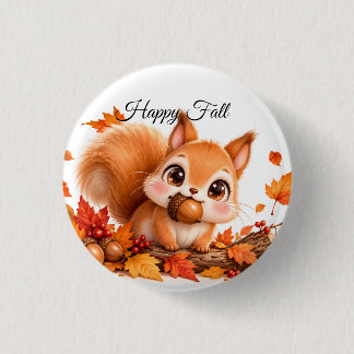 Knuffelige Herfst Eekhoorn Knop Bewerkbaar Ronde Button 3,2 Cm