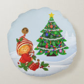 Knuffelige Kerstelf Ronde Kussen (Achterkant)