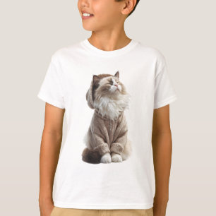 Knuffelige lapjeskat in gebreide trui hoodie kinde t-shirt