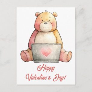 Knuffelige laptopbeer Valentijnsdag Briefkaart