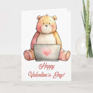 Knuffelige laptopbeer Valentijnsdag Kaart