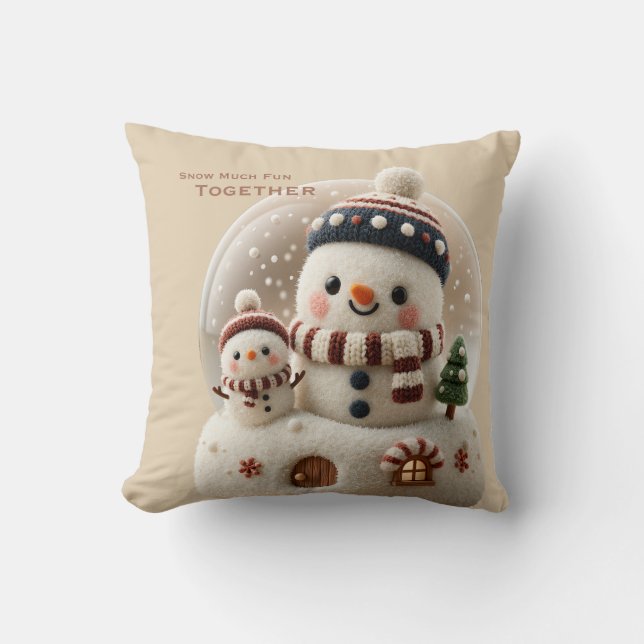 Knuffelige Naaldgevoelde Sneeuwman Sneeuwbol Kussen (Voorkant)