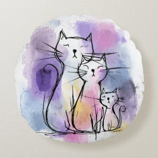 Knuffelige Ronde Kat Familie Schets Kussen Cadeau