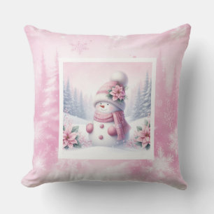 Knuffelige Roze Sneeuwman Pinkmas Winter Scene Kin Kussen