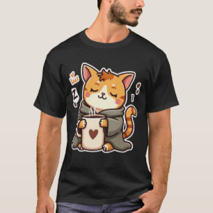 Knuffelige Slaapkat Met Koffiemok T-shirt