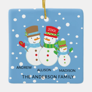 Knuffelige Sneeuwman Familie van 3 Kerst Ornament