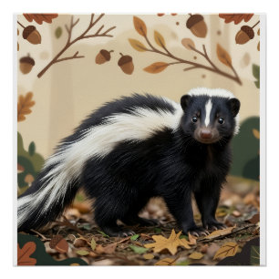Knuffelige stinkdier in herfstbladeren natuur flee perfect poster
