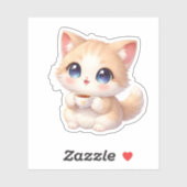 Knuffelige warme kat koffiebeker vinyl sticker (Vel)