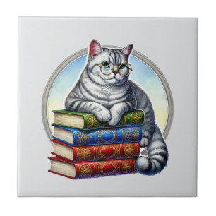 Knuffelkat leeshoek bibliotheek boekenliefhebbers  tegeltje