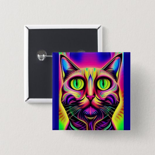 knuffelknop voor nieuwsgierige katten vierkante button 5,1 cm (Voorkant /achterkant)