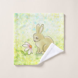 Knuffelkonijn met madeliefje washandje
