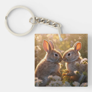 Knuffelkonijnen in Lenteweide Ontwerp Sleutelhanger