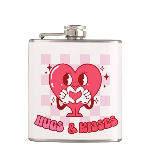 "Knuffels en kusjes" | Schattige & Liefdevol Roze Heupfles (Voorkant)