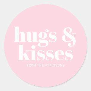 Knuffels & kisses roze wit moderne vet typografie ronde sticker