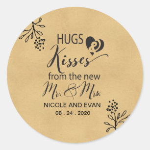 Knuffels & kusjes van de nieuwe Mr en Mrs Wedding Ronde Sticker