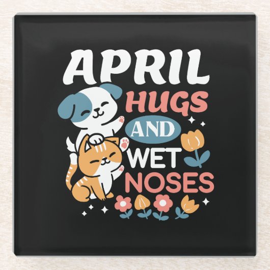 Knuffels, natte neuzen en voorjaarsvibes - speels glazen onderzetter (Voorkant)