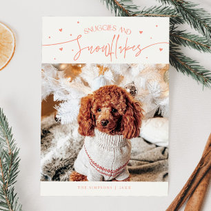 Knuffels & Sneeuwvlokken Hond Foto Perzik Kerstmis Feestdagenkaart