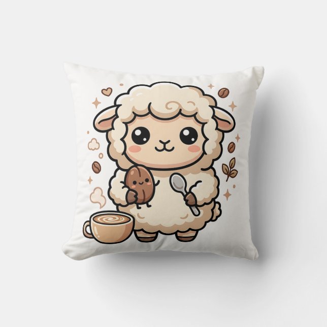 Knuffelschaap koffieboon kussen (Voorkant)