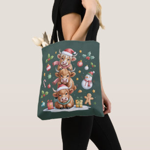 Knuffige Highland Koe Kerstbomen Warme Chocolade K Draagtas