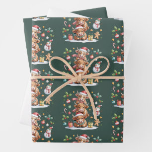 Knuffige Highland Koe Kerstbomen Warme Chocolade K Inpakpapier Vel