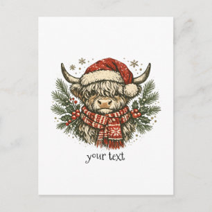 Knuffige Highland Koe Kerstmis Santa Hoed Cadeau Briefkaart